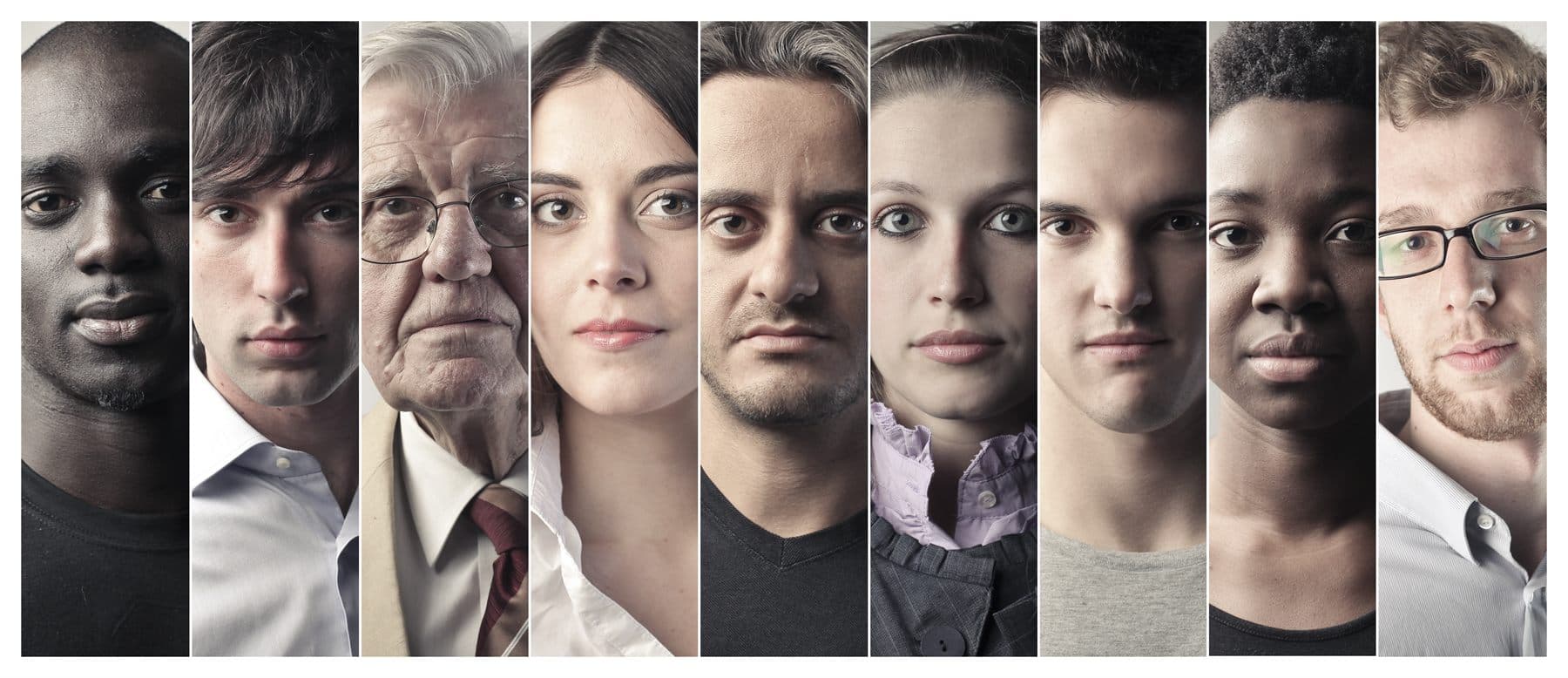 A wall of portraits of many different people